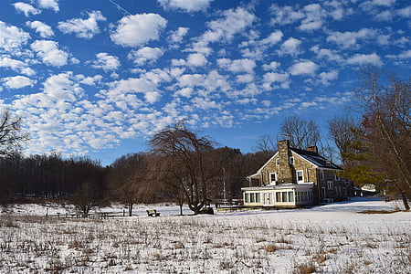 casa de pedra, neve, Inverno, pedra, casa, edifício, paisagem