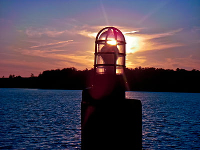 twilight, river, afternoon, sun, water, light, lantern