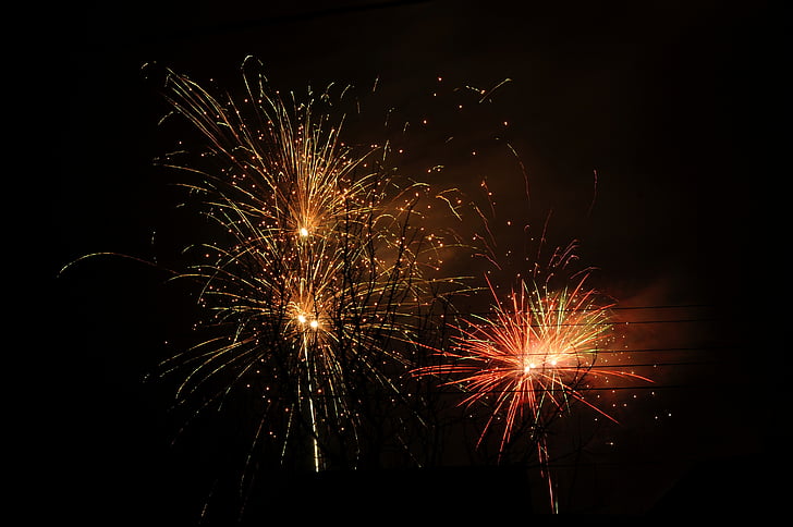 vuurwerk, licht, hemel, donker, het feest van de, Nieuwjaar, pyrotechniku