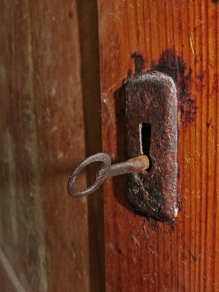 klíč, zámek, dřevo