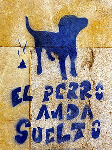 šuo, mėlyna, grafiti, booger, gatvės menas