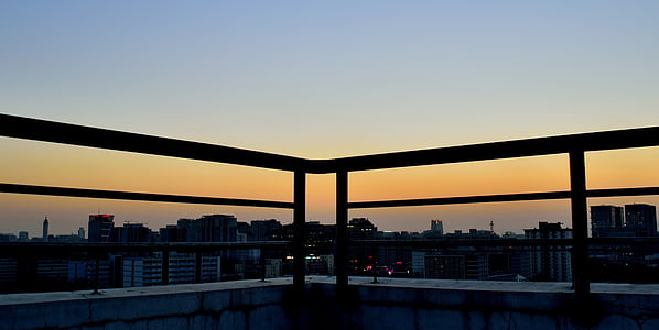 beijing, city, sunset, the scenery, roof, lookout, railing