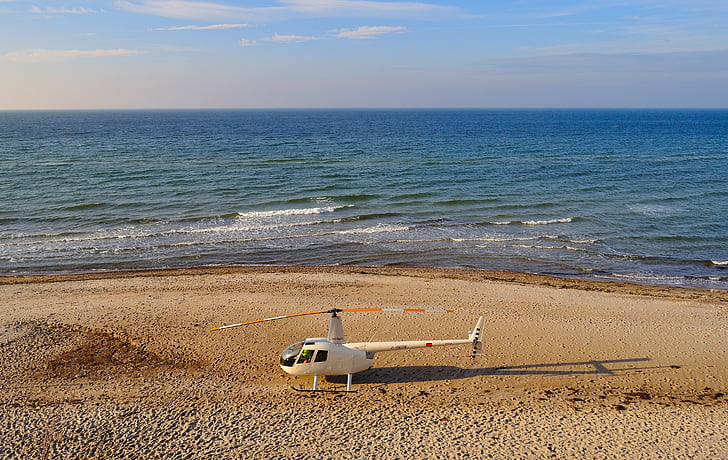 Mar Baltico, elicottero, spiaggia, mare, sabbia, senza persone, Orizzonte sull'acqua