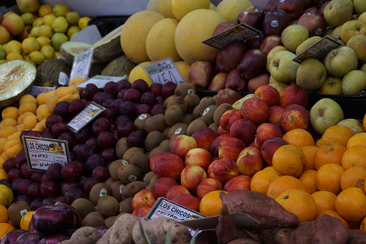 fruits, fruits, marché, étal de marché, achat, Shopping, en bonne santé