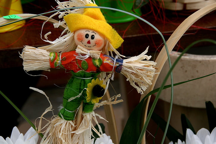 scarecrow, straw, flower, spring