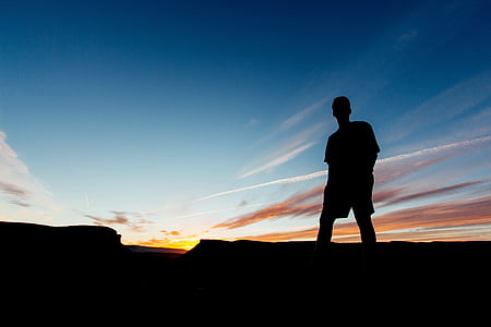 mannen, sihouette, siluett, hane, Figur, bakgrundsbelysning, solnedgång