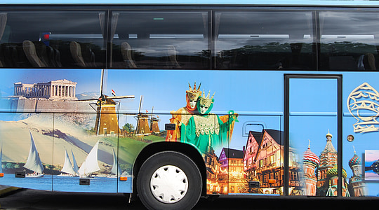 xe buýt, nghệ thuật, đầy màu sắc, bức tranh, nghệ thuật, màu xanh