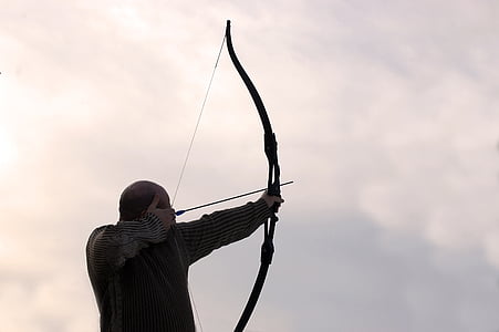 Archer, bultiņas, vīrietis, loks, mērķis, ierocis, mednieks