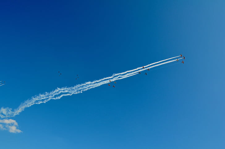 Airshow, formace, kouř, letectví, letadla, létání, vzduchu vozidlo