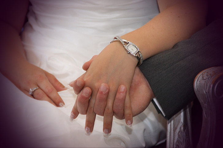 de mãos dadas, casamento, anel, anel de casamento, mulher, marido, noivo
