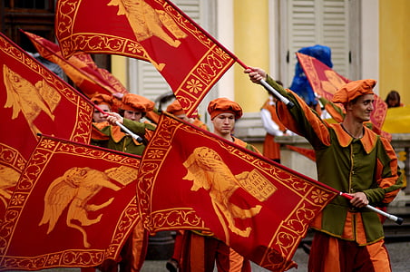 Zastava, u srednjem vijeku, performanse, boja, događaj, blagdan u, bal pod maskama