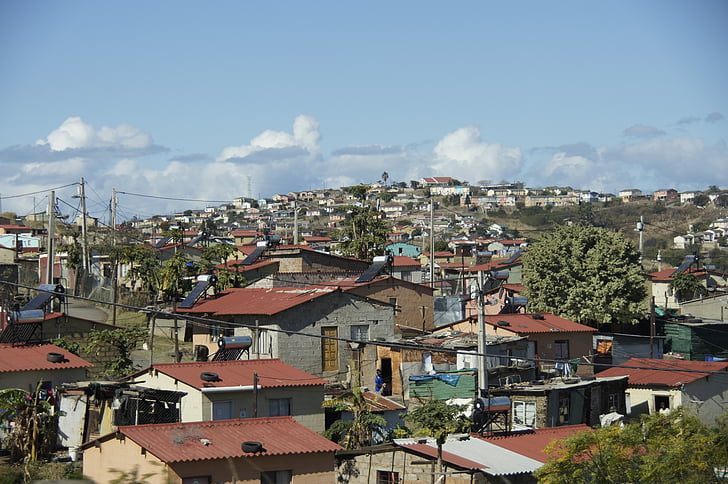 barriada, cabanes, pobresa, Sud-àfrica, barraques, rural, paisatge