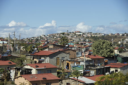 slum, hytter, fattigdom, Sydafrika, skure, landdistrikter, landskab