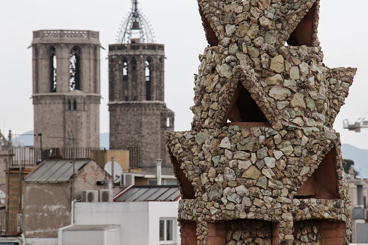 Barcelona, komín, město, Architektura, Španělsko, budova, Španělština