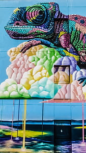 Kameleon, graffiti, kolor, ściana, Hotel, kolorowe, Cypr