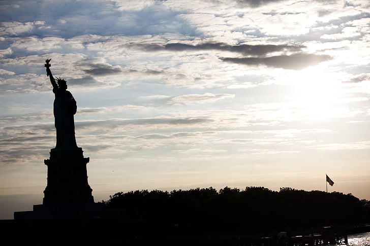 Liberty, statue, New york, USA, dom, monument, Sunset