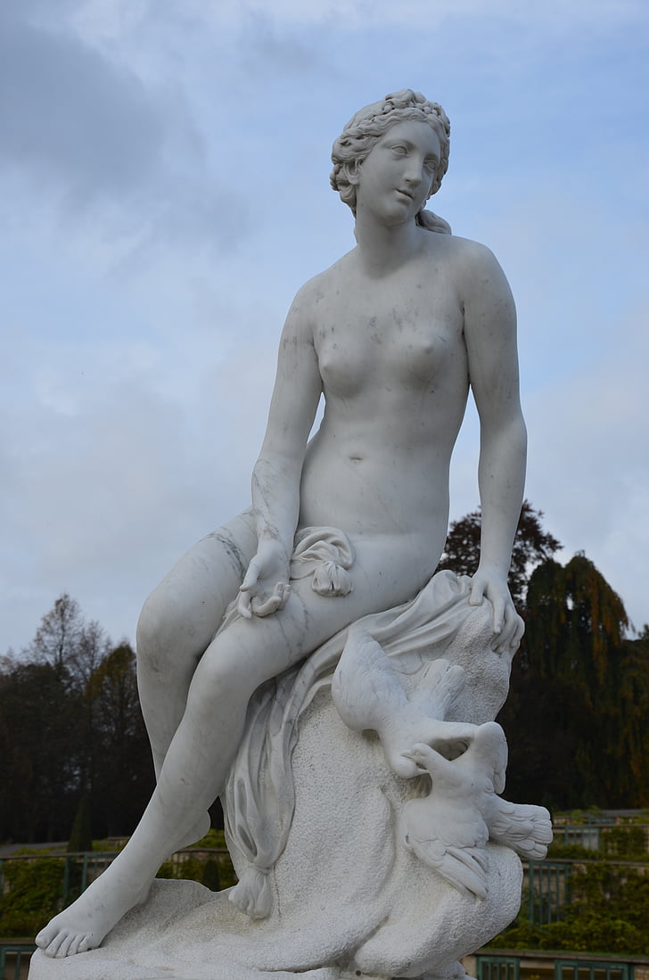 closed sanssouci, statue, sculpture, art, woman, figure, lady