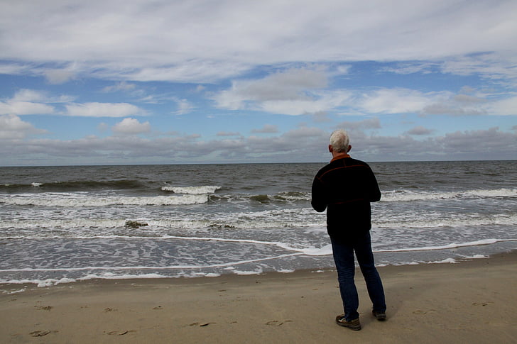 gelombang, tenang, Pantai, laut, awan, air, orang dewasa senior