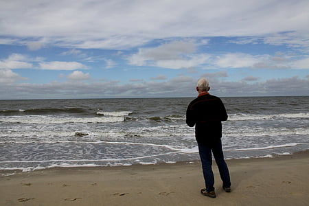 waves, quiet, beach, sea, clouds, water, senior Adult
