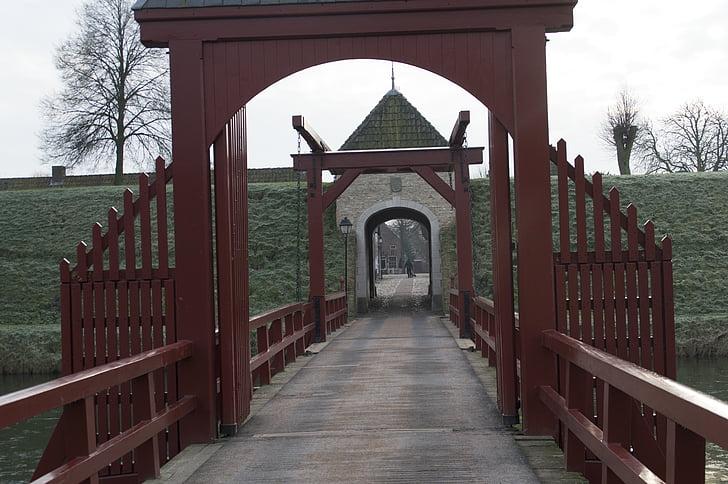 drawbridge, bridge, moat