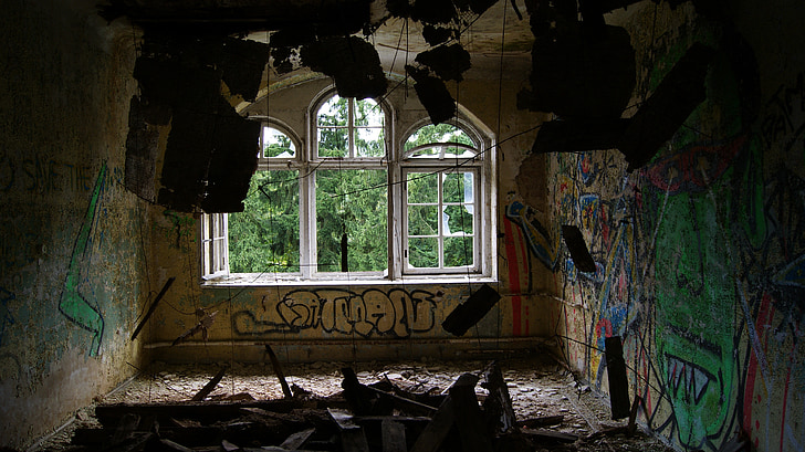 vandalism, indoor, windows, chaos, urban, art, wall