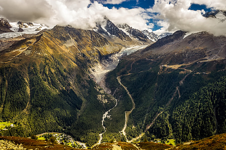 Chamonix, Franciaország, hegyek, táj, festői, gleccser, turizmus