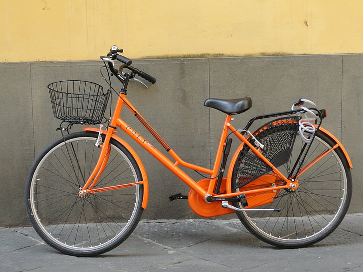 dviratis, oranžinė, gatvė, kelionės