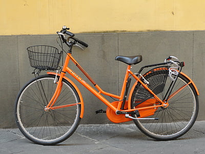 bicicleta, naranja, calle, viajes