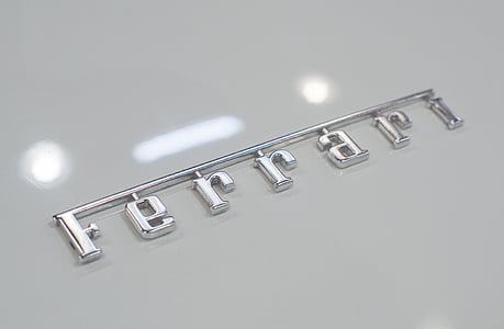 Ferrari, emblem, sportbil, bokstäver, glänsande, vit, brev