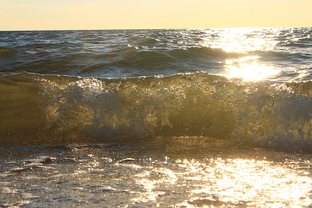Baltische Zee, zee, zonsondergang, goud, natuur, water, zon