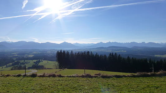 Allgäu, Panorama, montagne, Säuling, Lago forggensee, cielo, blu