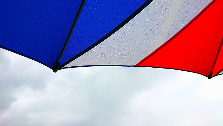 Tricolor, sateenvarjo, pilvistä, sadekausi, kesäkuuta, sadetta, pudota