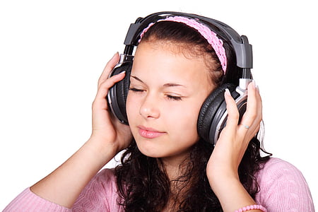 closed eyes, eyes, female, girl, headphones, isolated, listen