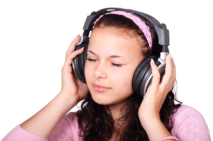 cute, female, girl, headphones, isolated, listen, listening