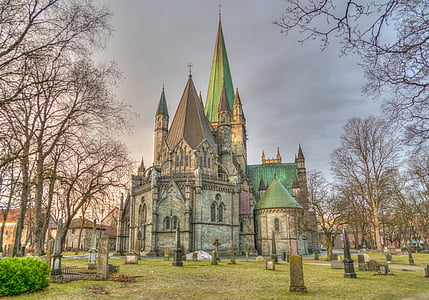 Tronheimas katedrāle, Trondheim, Norvēģija, arhitektūra, orientieris, baznīca, ēka