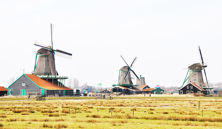 Pays-Bas, style, village de moulin à vent