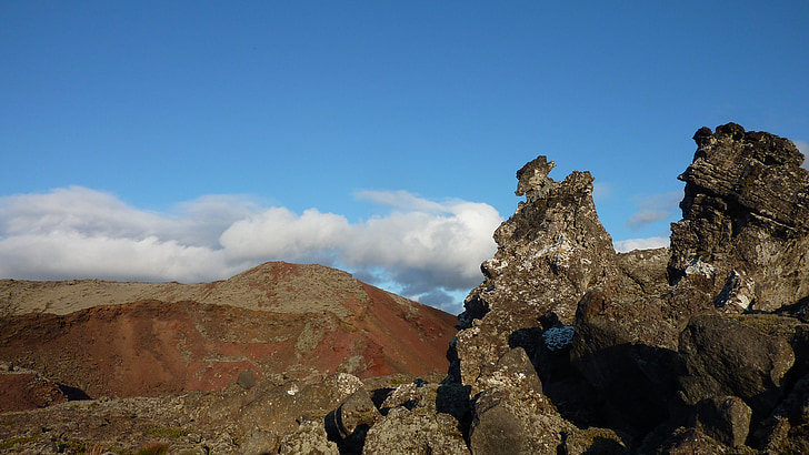 산, 바위, 스카이, 구름, 레드, 아이슬란드