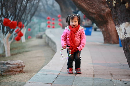 Beijing, flickor, kinesiska nyåret, fest, nytt år, cool, verkligt