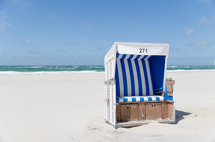 pludmales krēsls, pludmale, Westerland, Sylt, smilts, debesis, mākoņi