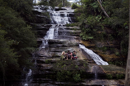 natura, cascadă, Stream, Creek, roci, persoane, sittng