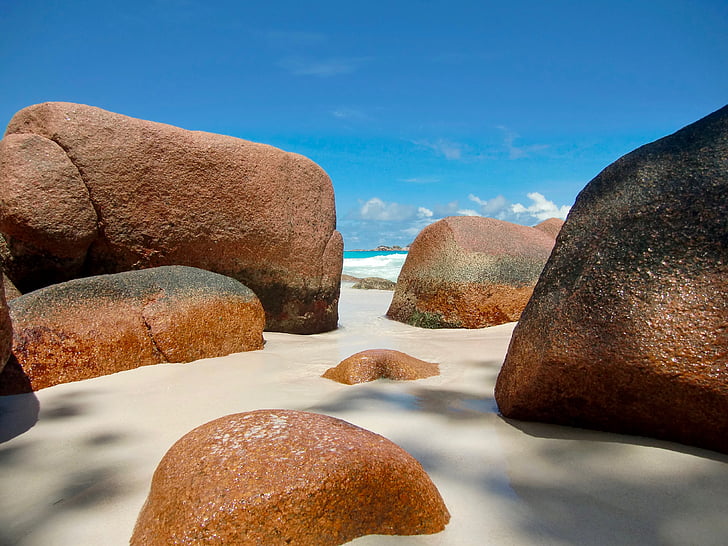Rock, mer, eau, plage, nature, Seychelles, Praslin
