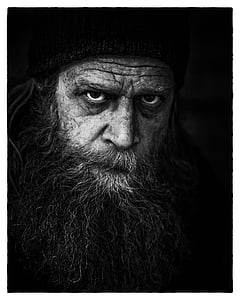 angry, beard, black-and-white, man, monochrome, old, person