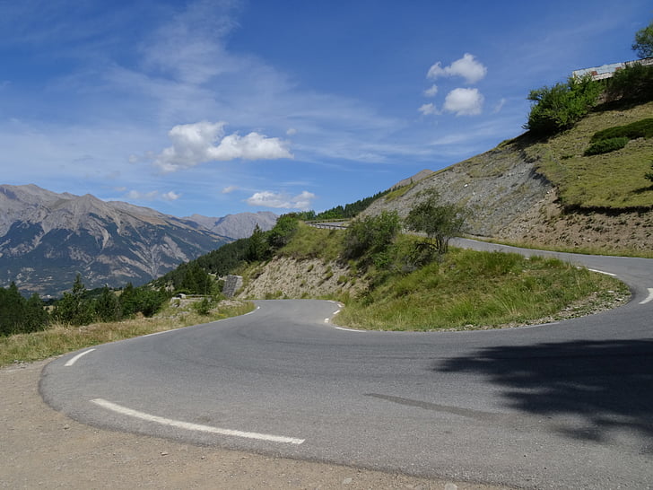 kalnu ceļa, dienvidu Alpiem, Francija, līkumains ceļš