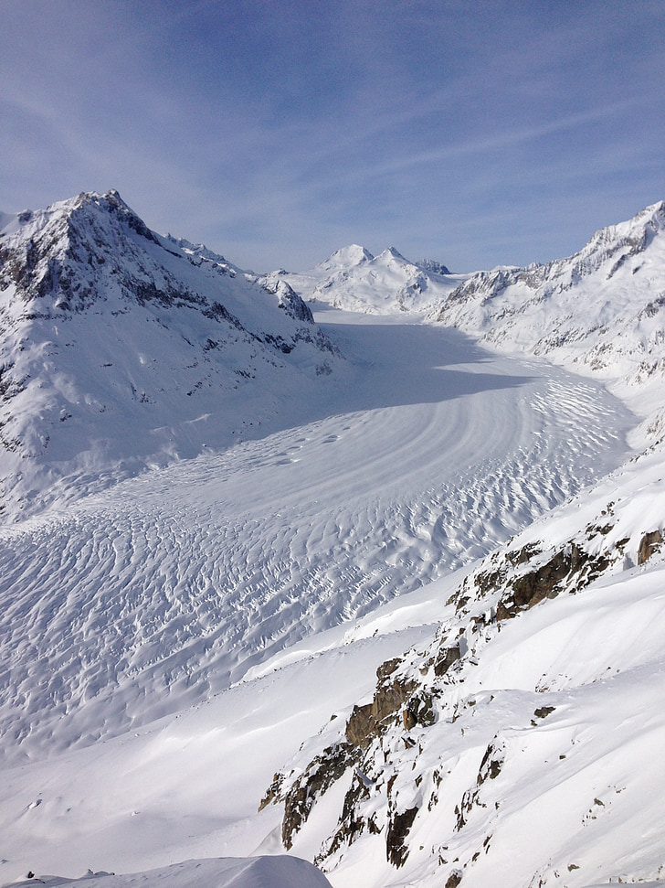 Aletsch, gletser, Swiss, musim dingin, salju