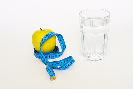 fita, Apple, Glas, água, azul, dieta, saudável