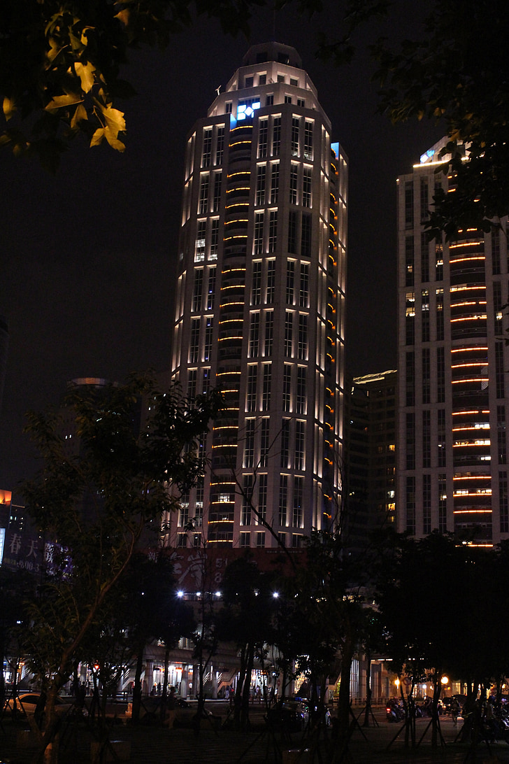 vista nocturna, construcció, vista sobre la ciutat