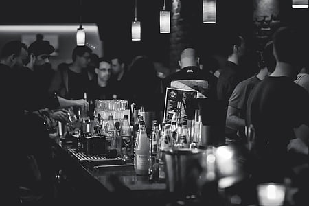 Bar, insan, şişe, içecekler, alkol, lambalar, Club