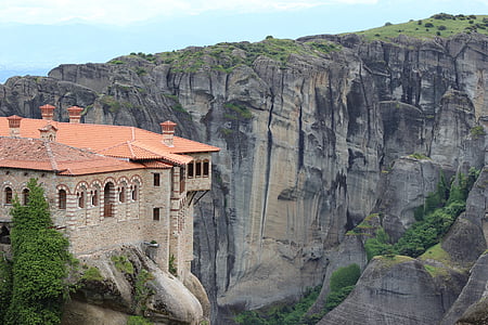 meteora, monastery, religion, building, rocks, mountains