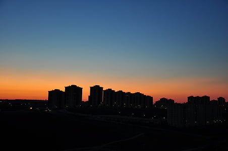 tramonto, crepuscolo, sagoma, parti superiori del tetto