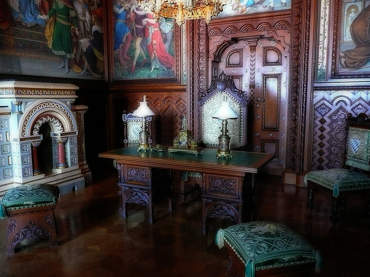 study room, king ludwig the second, bavaria, castle neuschwanstein, luxury, romanesque revival style, germany